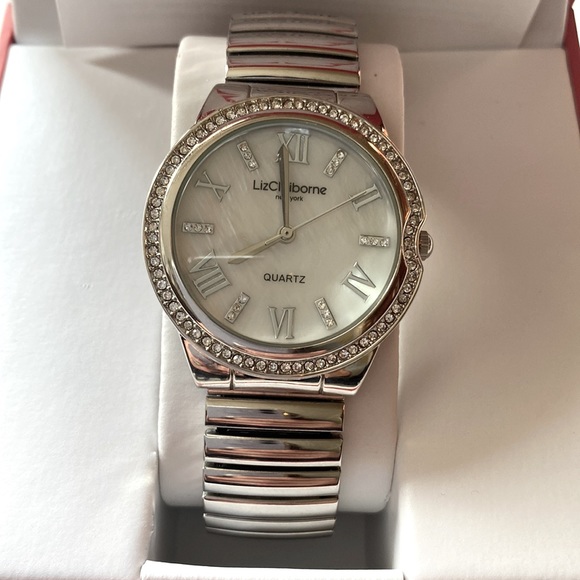 Liz Claiborne Mother of Pearl Expansion Band Watch, NIB - Picture 3 of 9